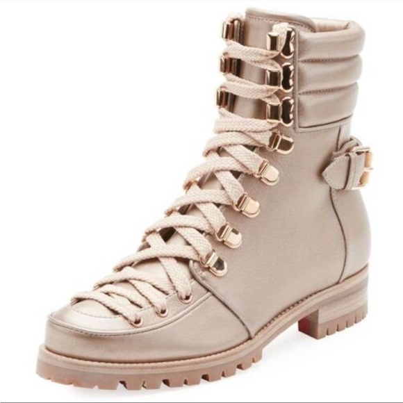 CHRISTIAN LOUBOUTIN Who Runs metallic leather gold/champagne hiking boots - Picture 2 of 10